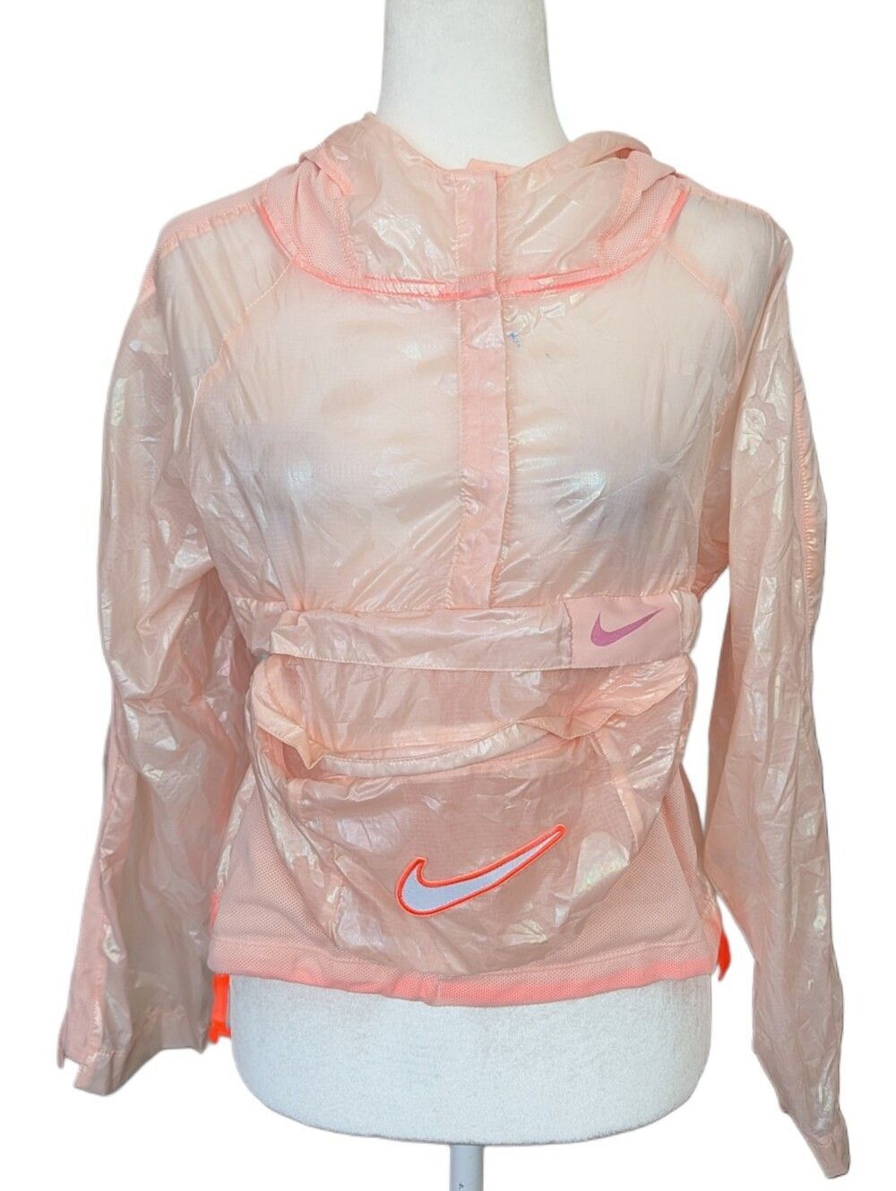 Nike Girls Coral Pink Orange Sportswear Outdoor Hip Packet Jacket Size XL